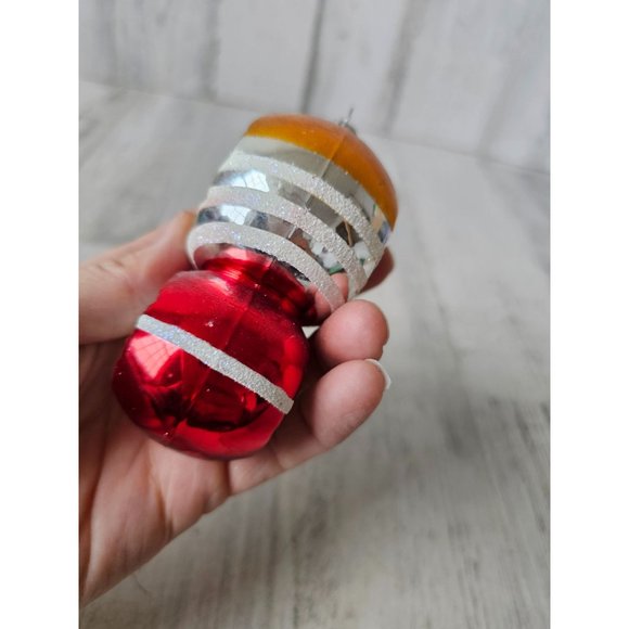 Radko shiny Brite double reflector vintage striped orange red ornament Xmas tree - Picture 8 of 8